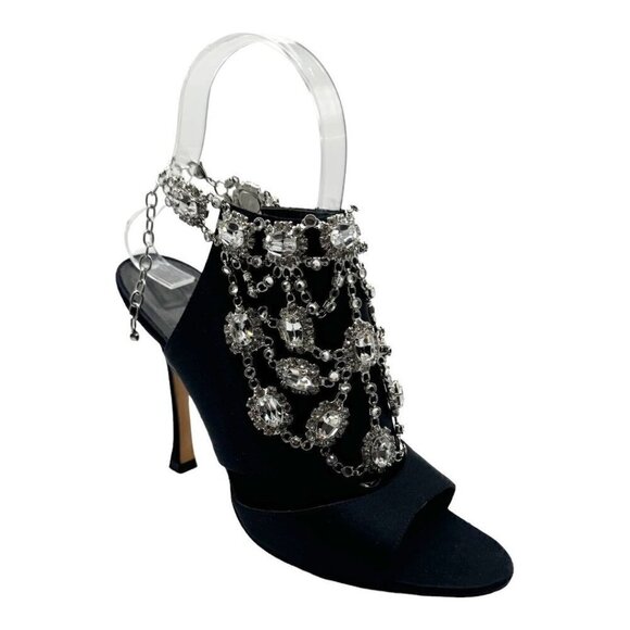 Manolo Blahnik Satin Crystal Embellished Sandal Heels - Picture 1 of 14